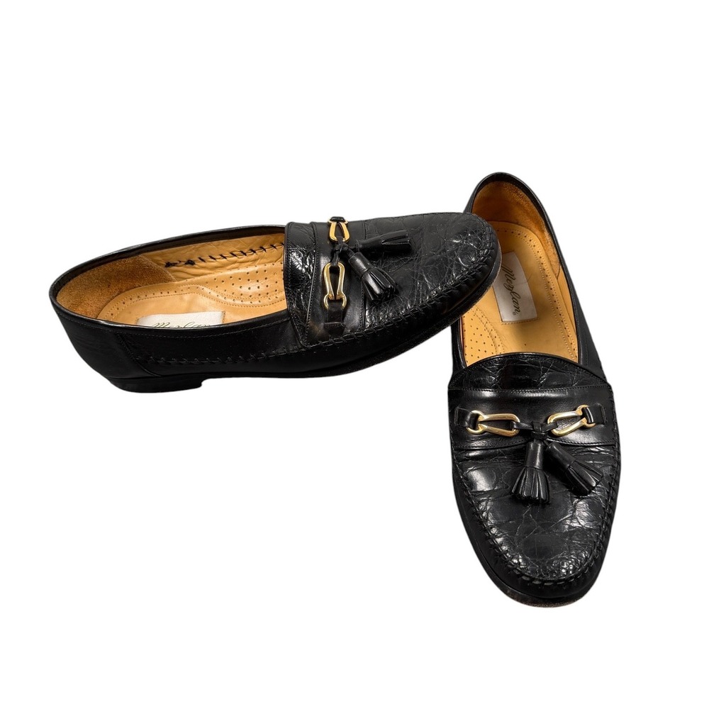 Mezlan Genuine Crocodile Monaco Loafers Mens 9M Black Tassel Horse Bit Spain